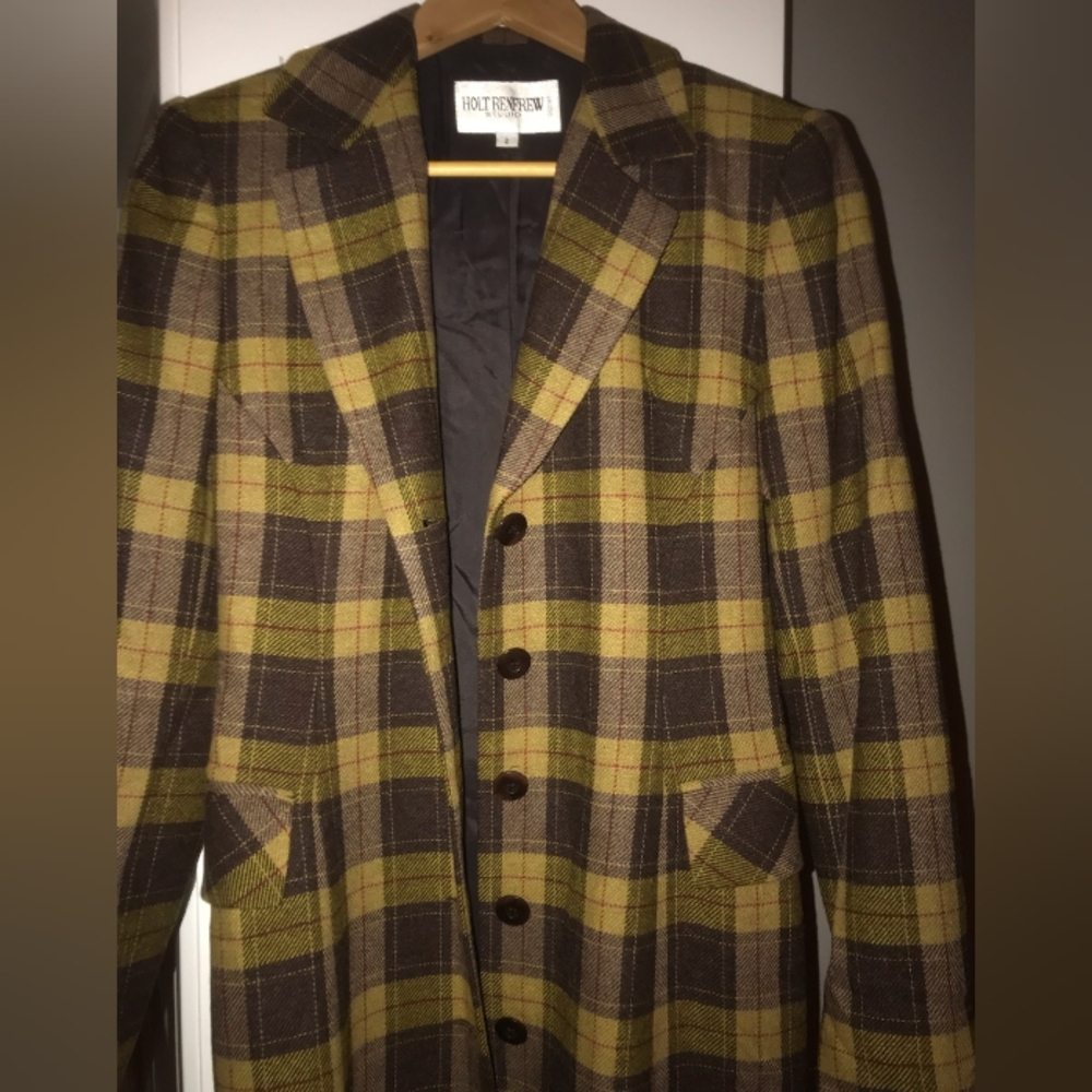 Holt Renfrew Plaid Wool 3/4 Coat